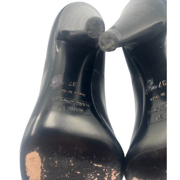 Marc by Marc Jacobs Leather Peep Toe Pumps Heeled Shoes Black Size 37 US 7 - Picture 7 of 7